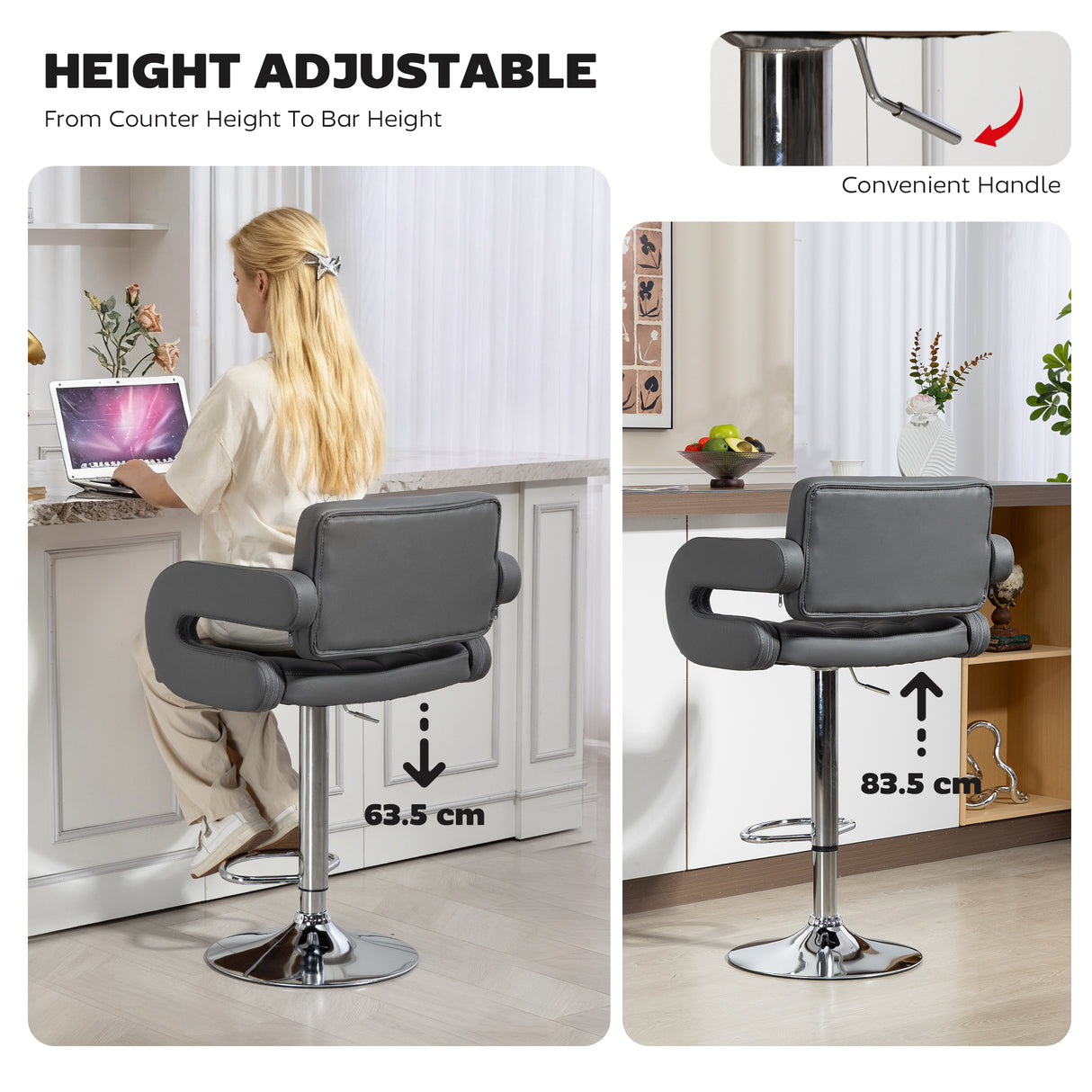 Faux Leather Swivel Bar Stool With Back - Velmora