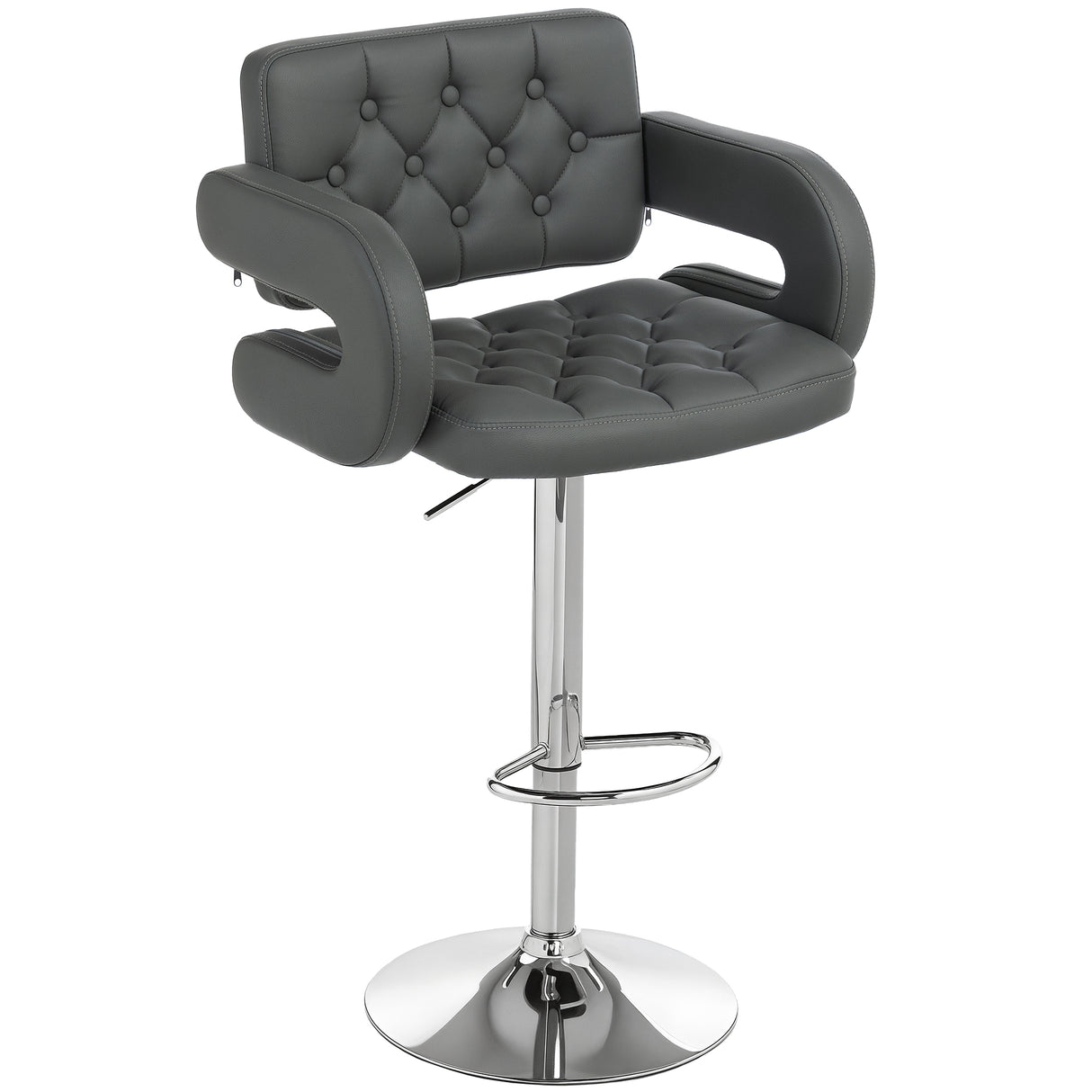 Faux Leather Swivel Bar Stool With Back - Velmora
