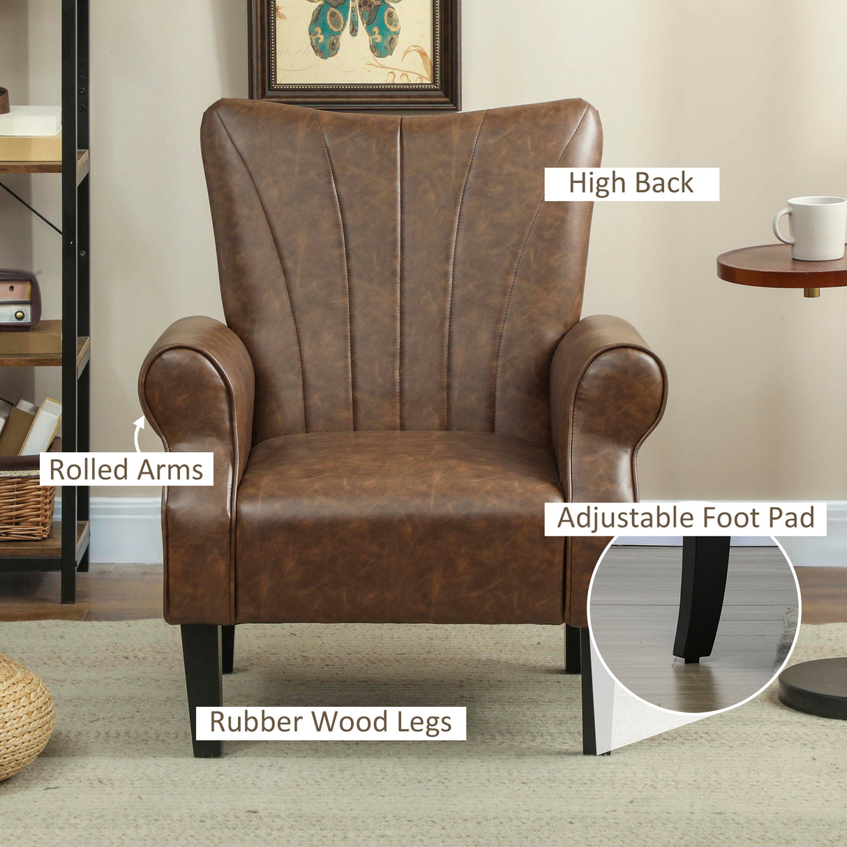Faux Leather Upholstered Accent Chair With Rolled Arms 80cm Wide - Velmora