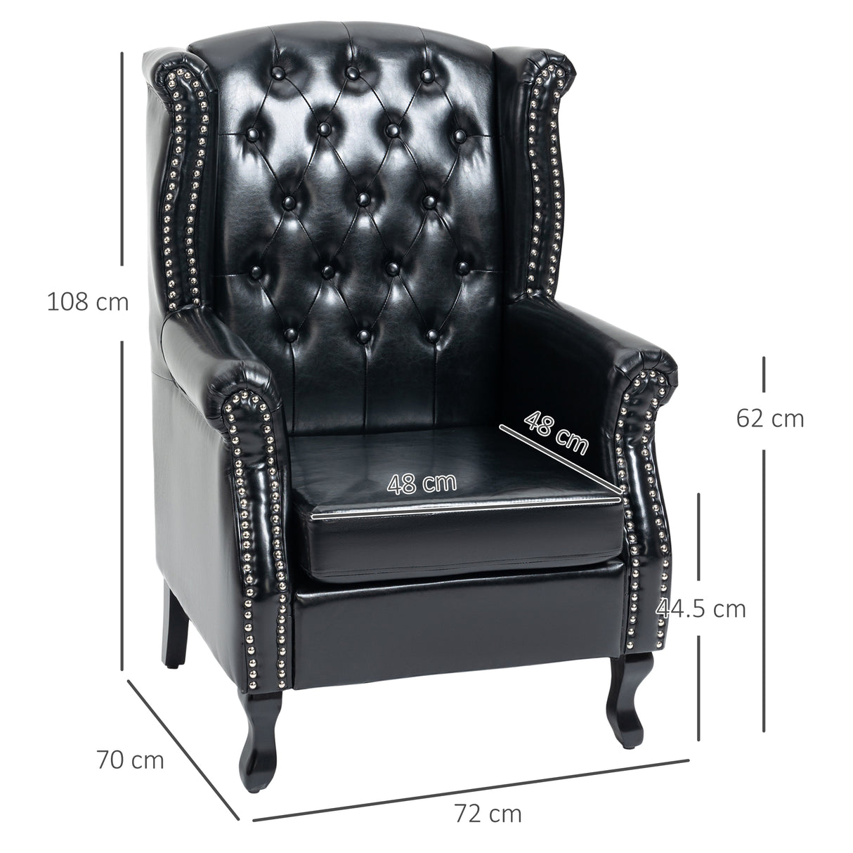 Faux Leather Wingback Chesterfield Accent Chair 72cm Wide - Velmora