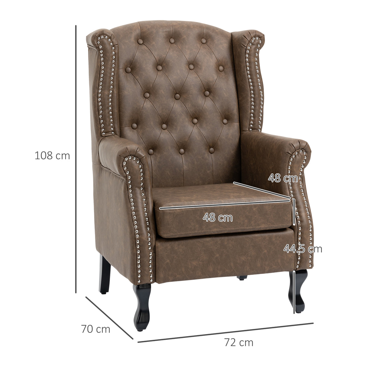Faux Leather Wingback Chesterfield Accent Chair 72cm Wide - Velmora