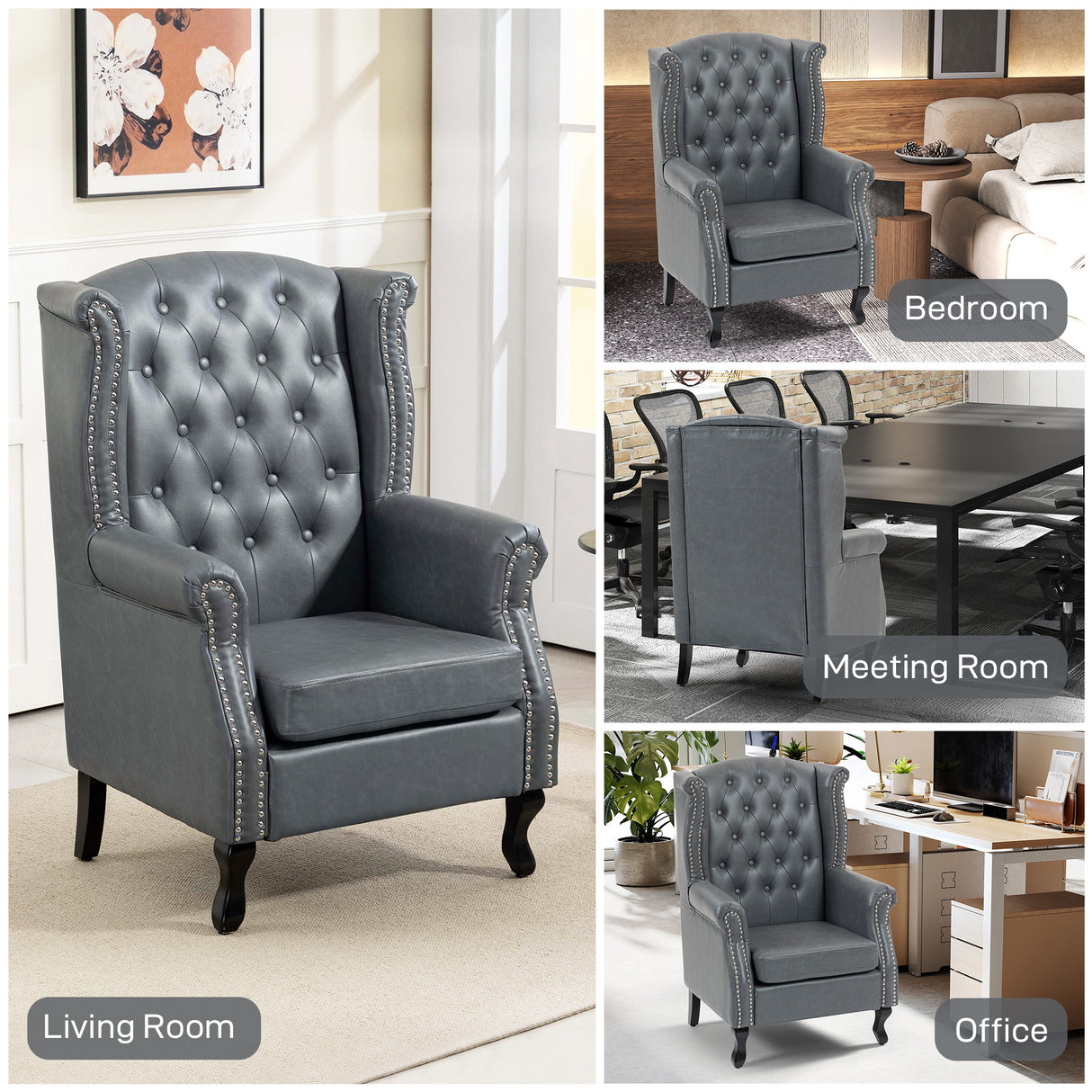 Faux Leather Wingback Chesterfield Accent Chair 72cm Wide - Velmora