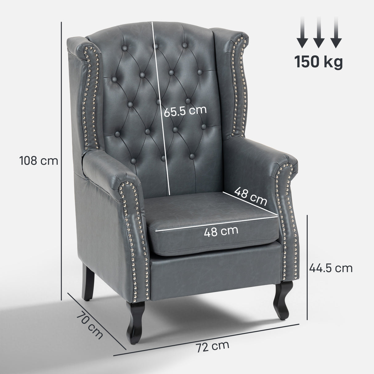 Faux Leather Wingback Chesterfield Accent Chair 72cm Wide - Velmora