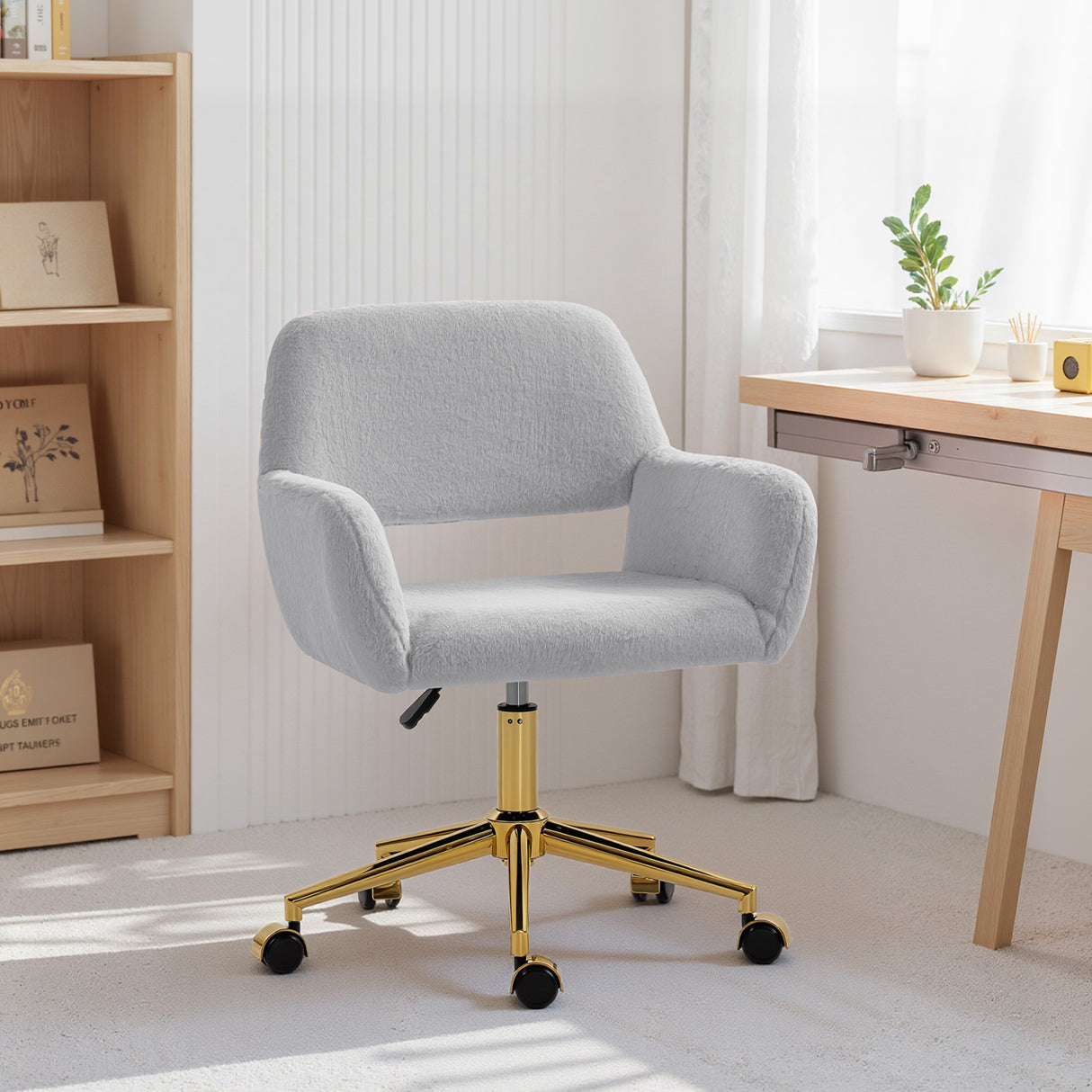 Faux Rabbit Fur Fabric Home And Office Chair 60cm Wide - Velmora