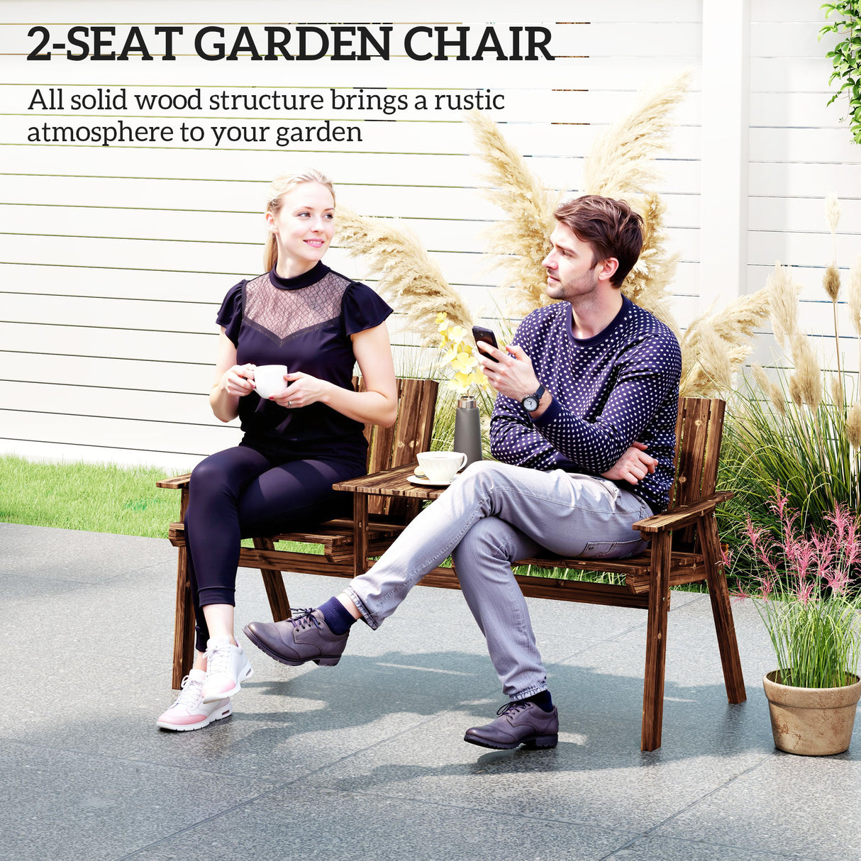 Fir Wood 2 Seater Garden Bench Antique Loveseat for Yard - Velmora