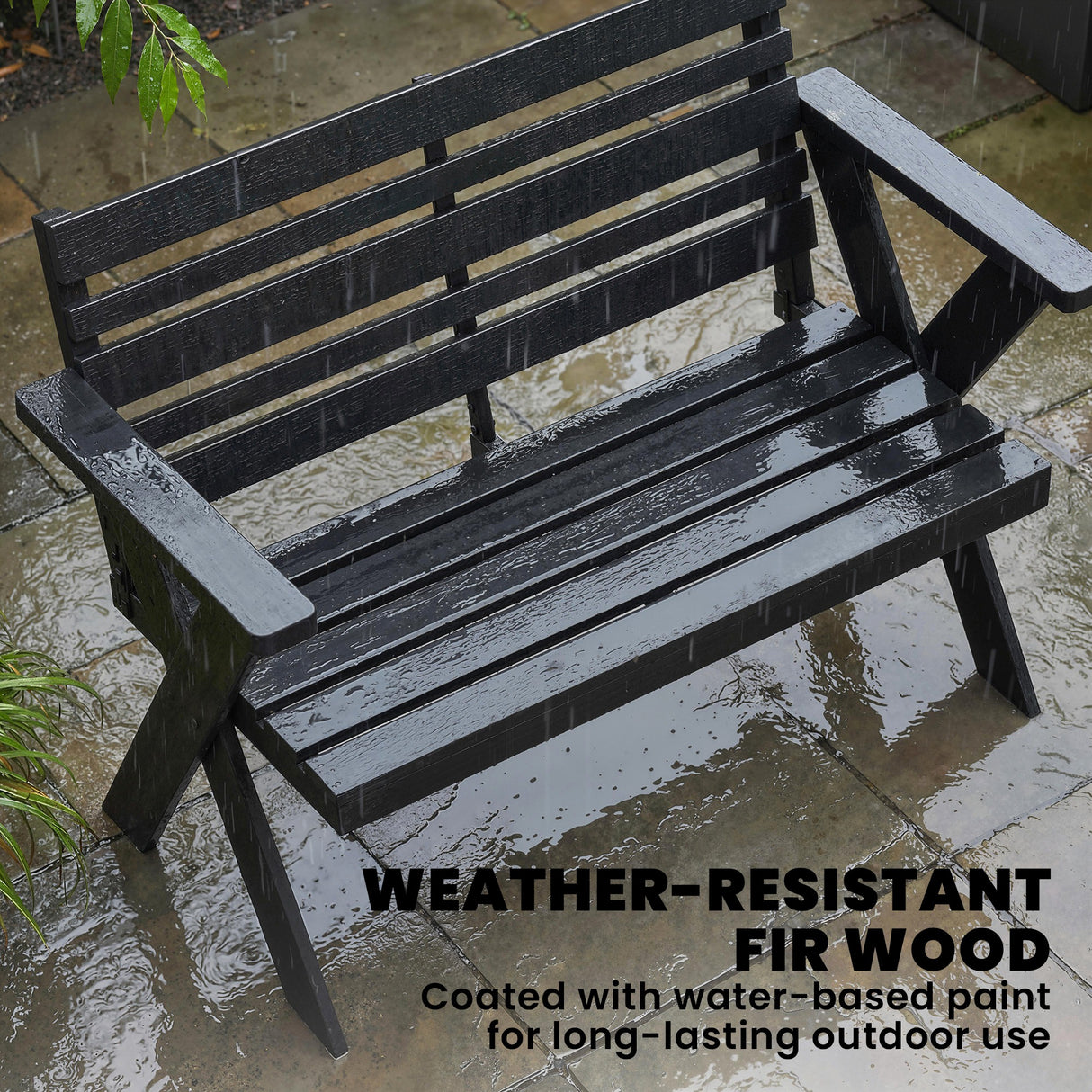 Fir Wood 2 Seater Slatted Garden Bench With Armrest and Backrest - Velmora