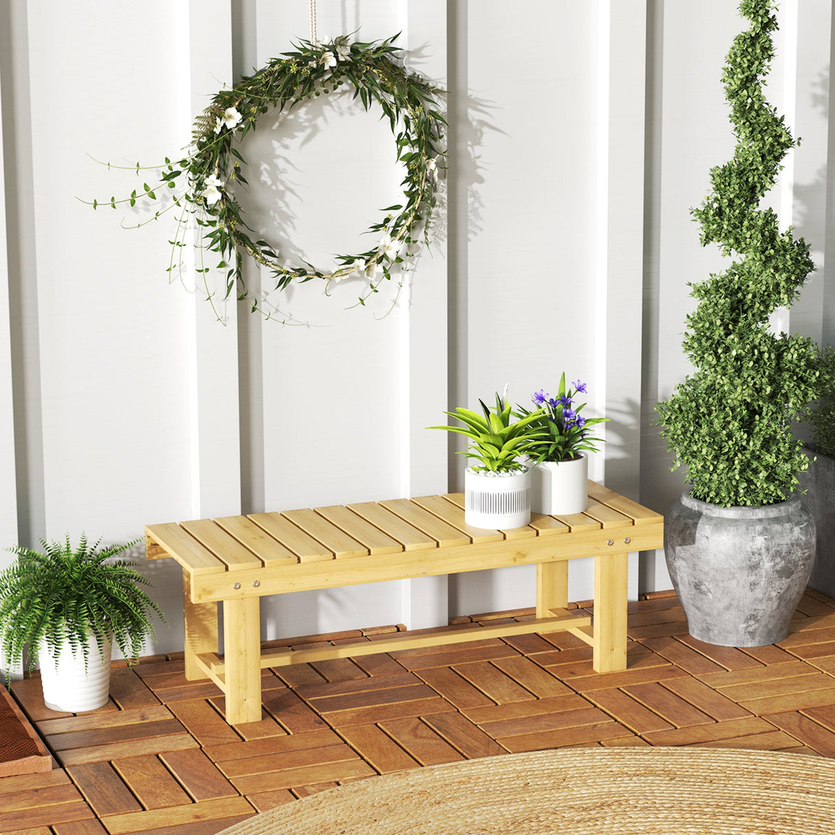 Fir Wood 2 Seater Garden Bench Patio Loveseat - Velmora