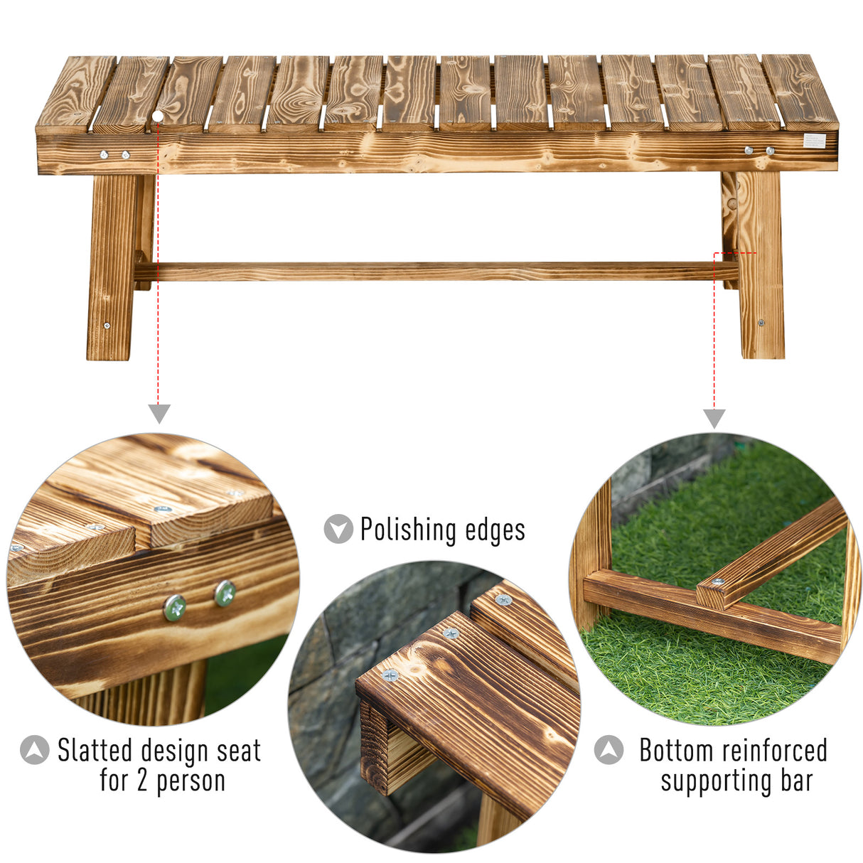 Fir Wood 2 Seater Garden Bench Patio Loveseat - Velmora