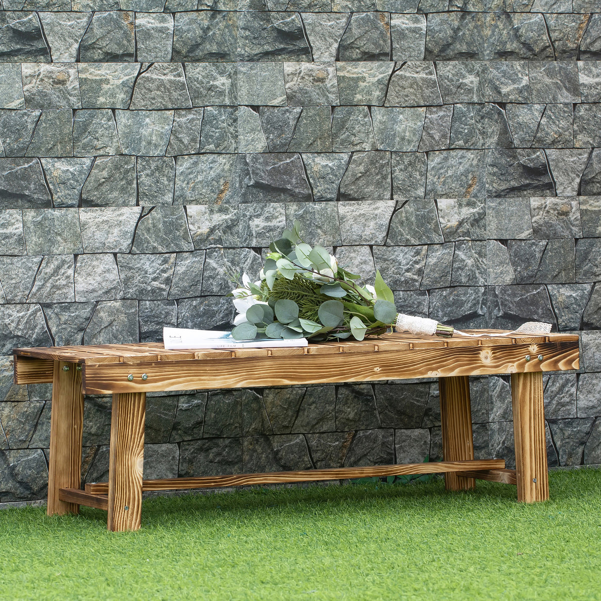 Fir Wood 2 Seater Garden Bench Patio Loveseat - Velmora