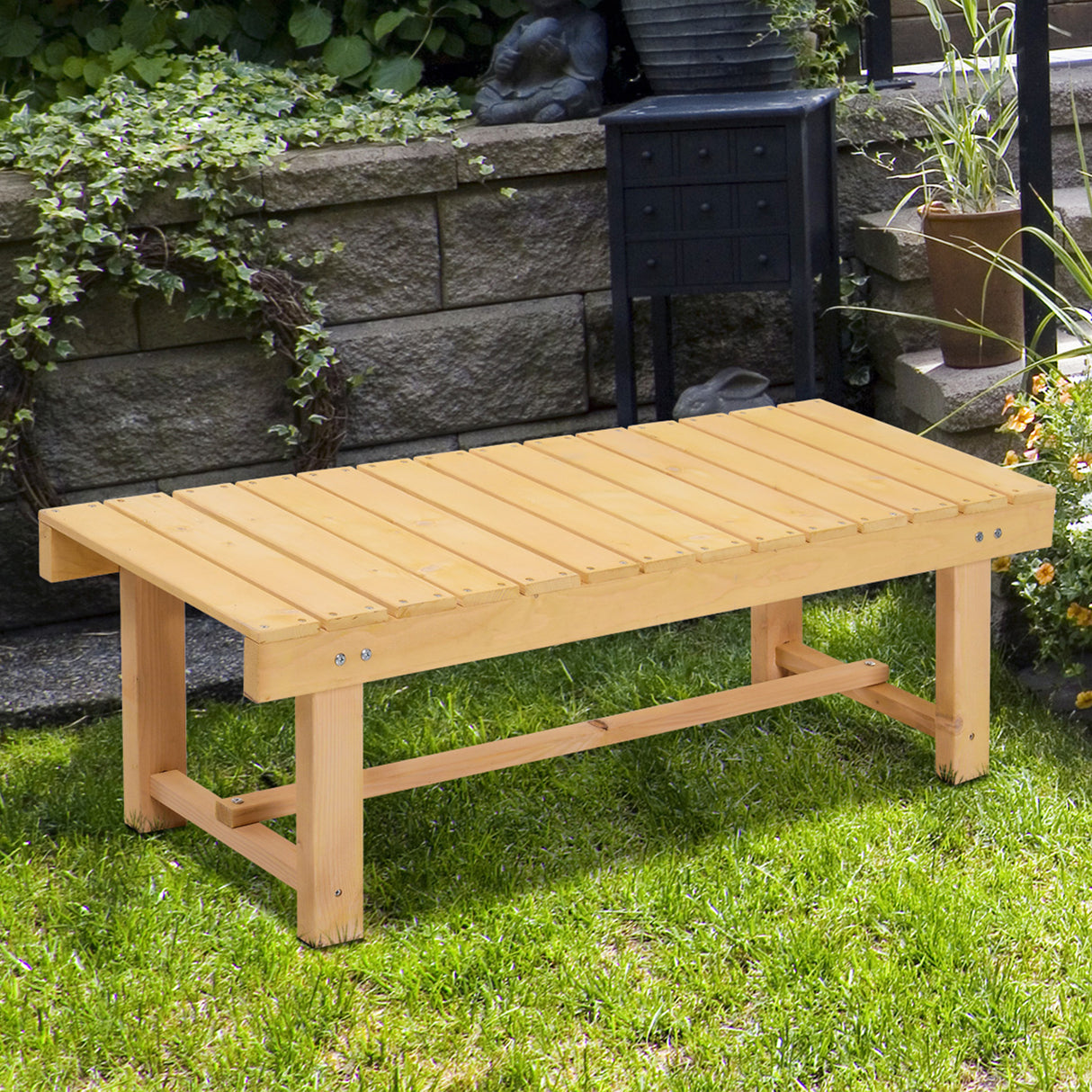 Fir Wood 2 Seater Garden Bench With Slatted Seat for Park - Velmora
