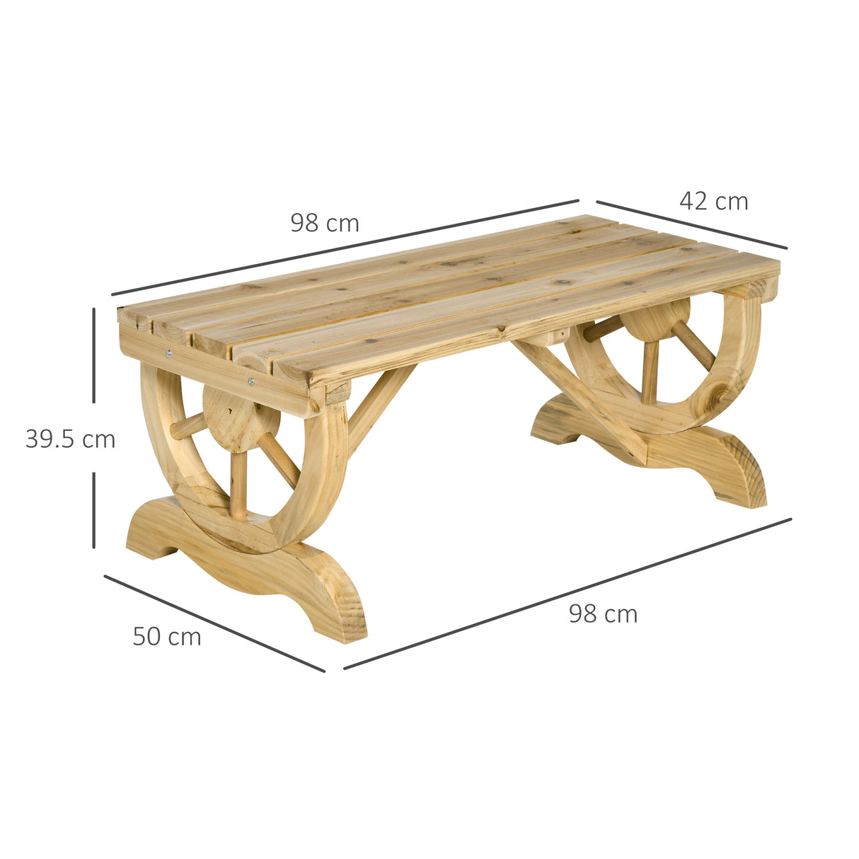 Fir Wood 2 Seater Garden Bench With Wheel-Shaped Legs - Velmora