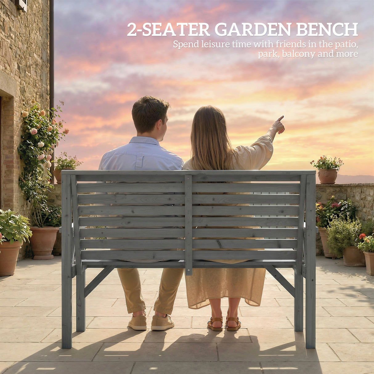Fir Wood 2 Seater Garden Bench With Armrest and Backrest - Velmora