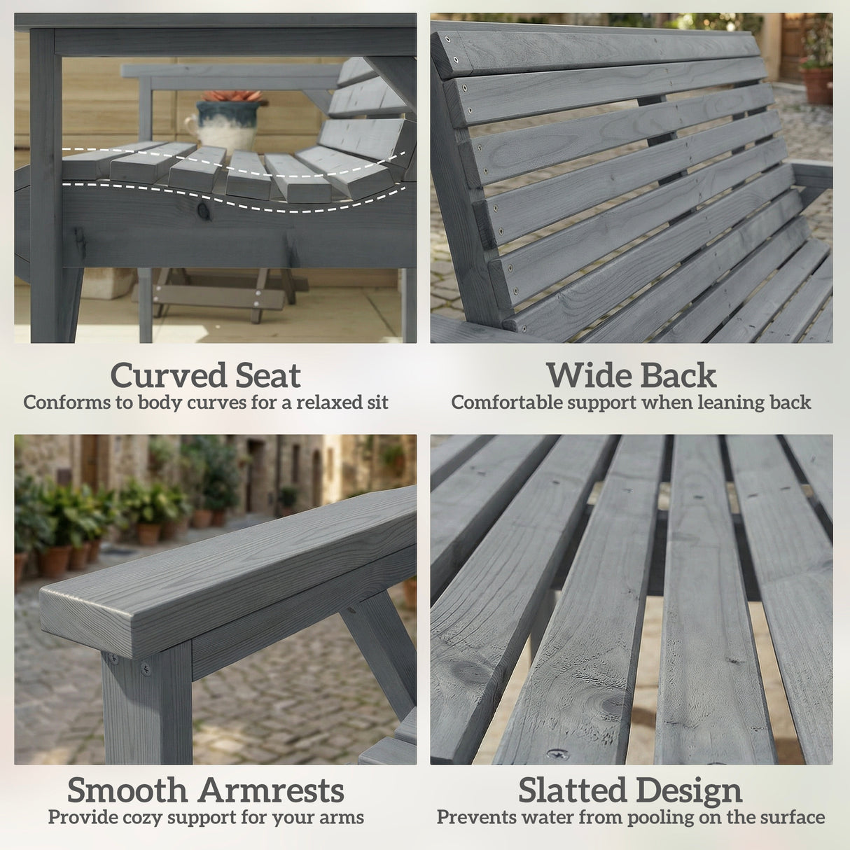 Fir Wood 2 Seater Garden Bench With Armrest and Backrest - Velmora