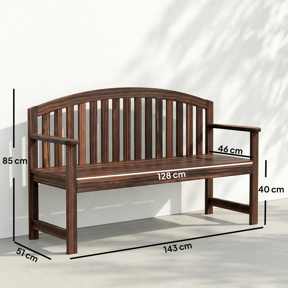 Fir Wood 2 Seater Garden Bench With Armrest - Velmora