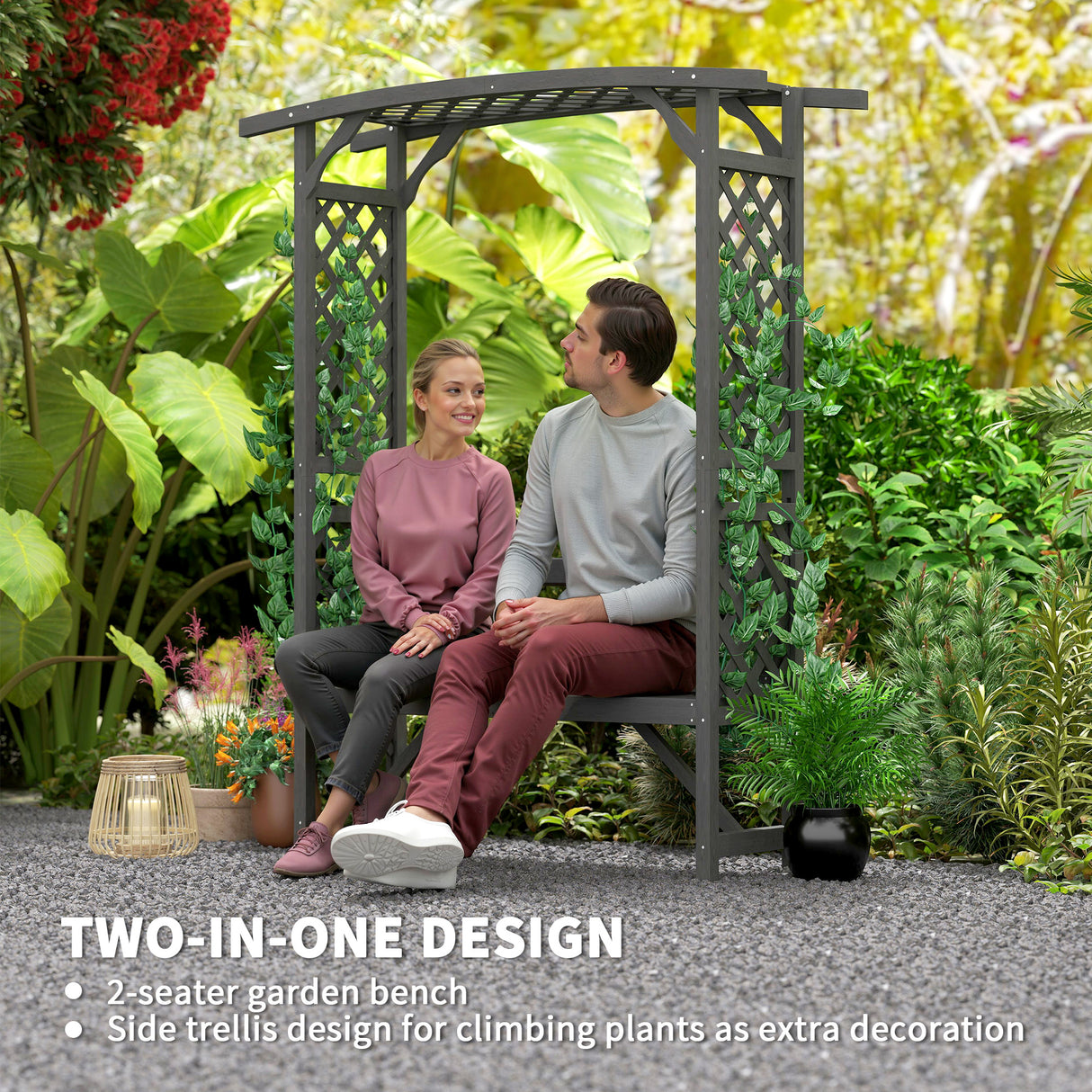 Fir Wood 2 Seater Garden Bench With Garden Arbour - Velmora