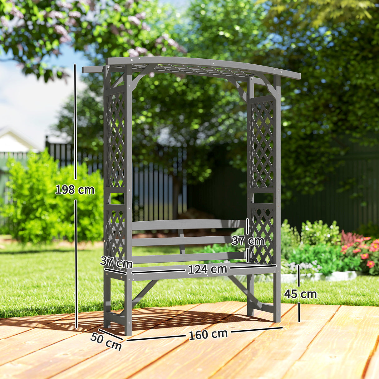 Fir Wood 2 Seater Garden Bench With Garden Arbour - Velmora