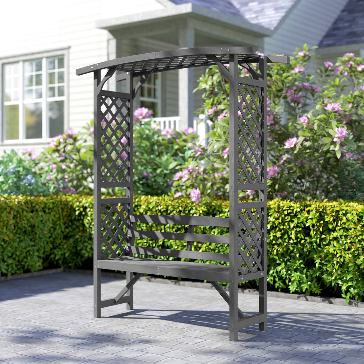 Fir Wood 2 Seater Garden Bench With Garden Arbour - Velmora