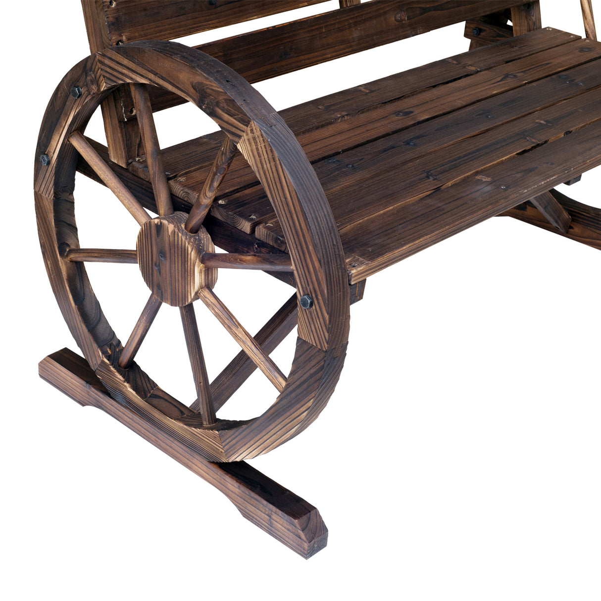 Fir Wood 2 Seater Garden Bench With Wooden Cart Wagon Wheel - Velmora