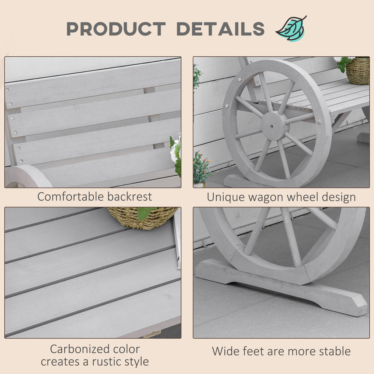 Fir Wood 2 Seater Garden Bench With Wooden Cart Wagon Wheel - Velmora