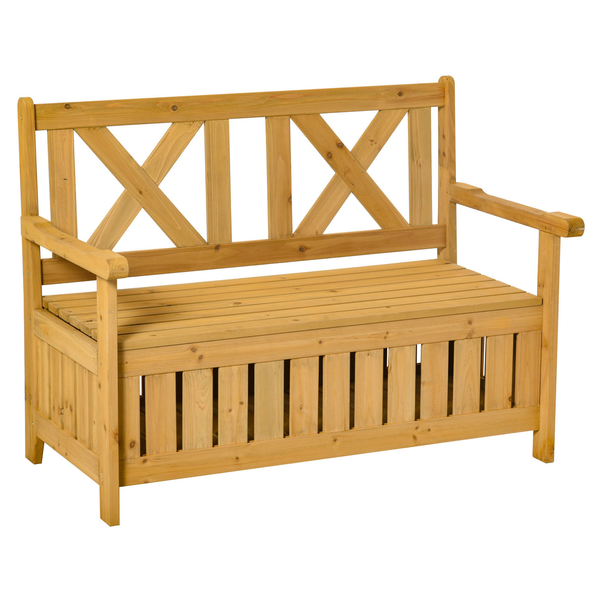 Fir Wood 2 Seater Garden Storage Bench for Patio - Velmora