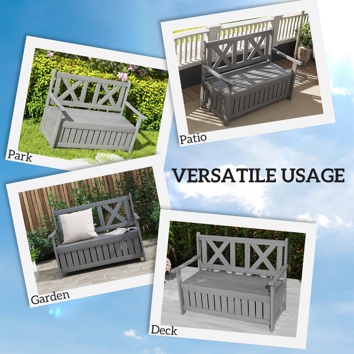 Fir Wood 2 Seater Garden Storage Bench for Patio - Velmora