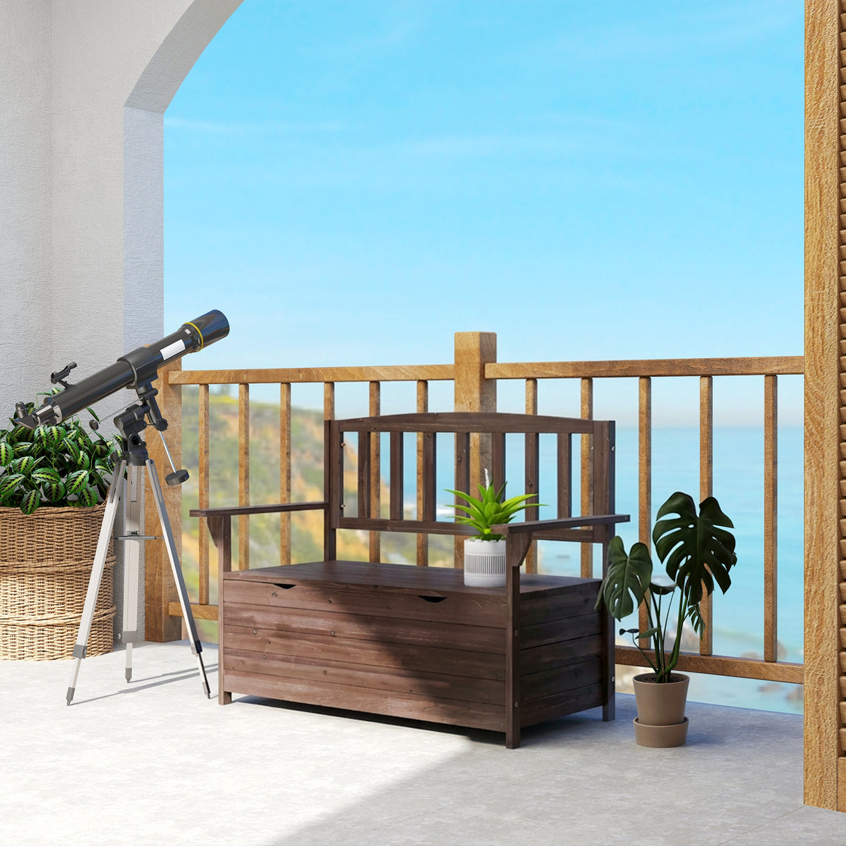 Fir Wood 2 Seater Garden Storage Bench - Velmora
