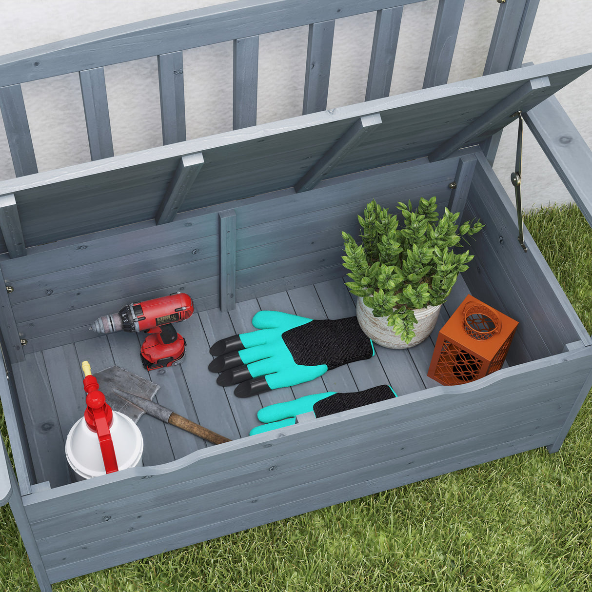 Fir Wood 2 Seater Garden Storage Bench - Velmora