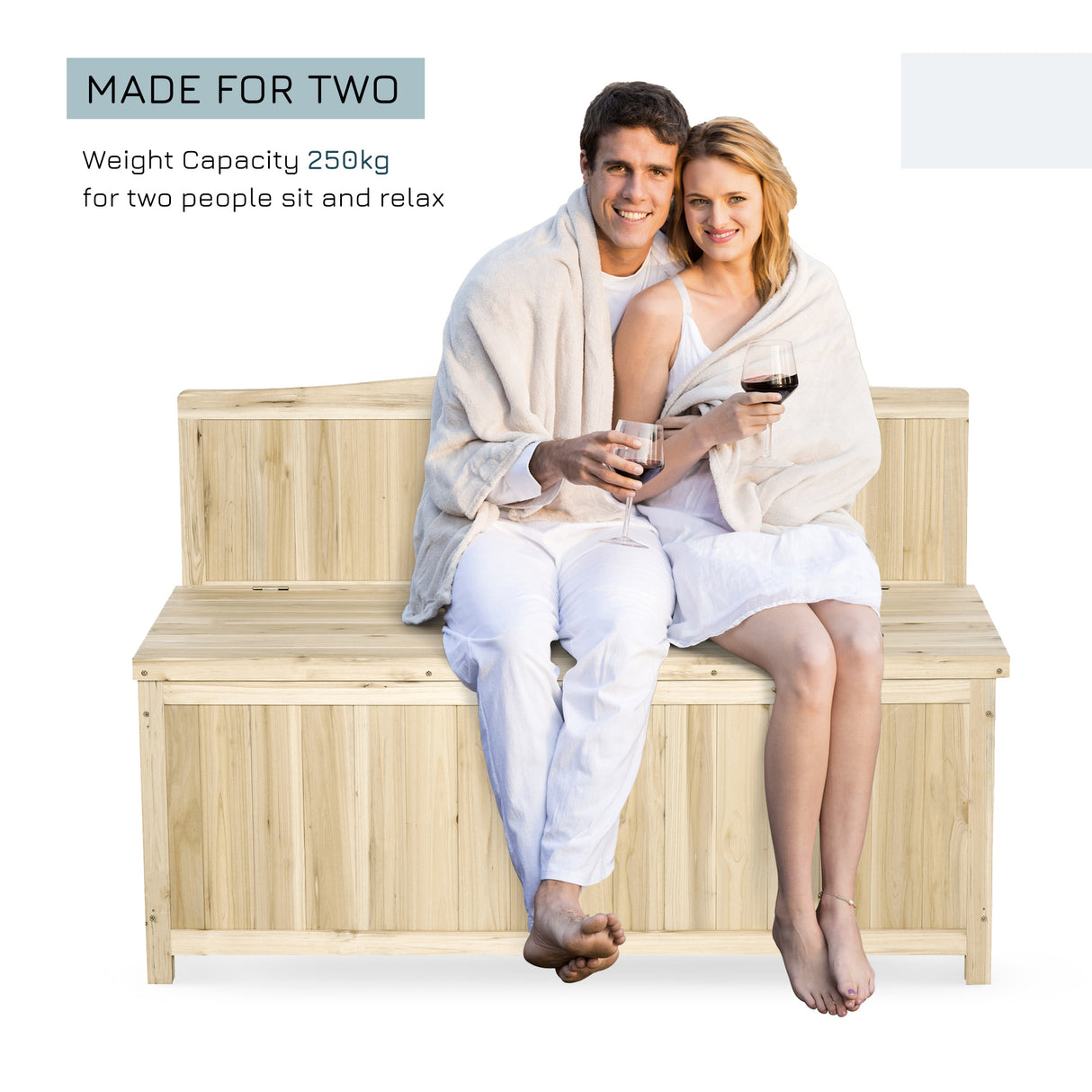 Fir Wood 2 Seater Outdoor Garden Storage Bench - Velmora
