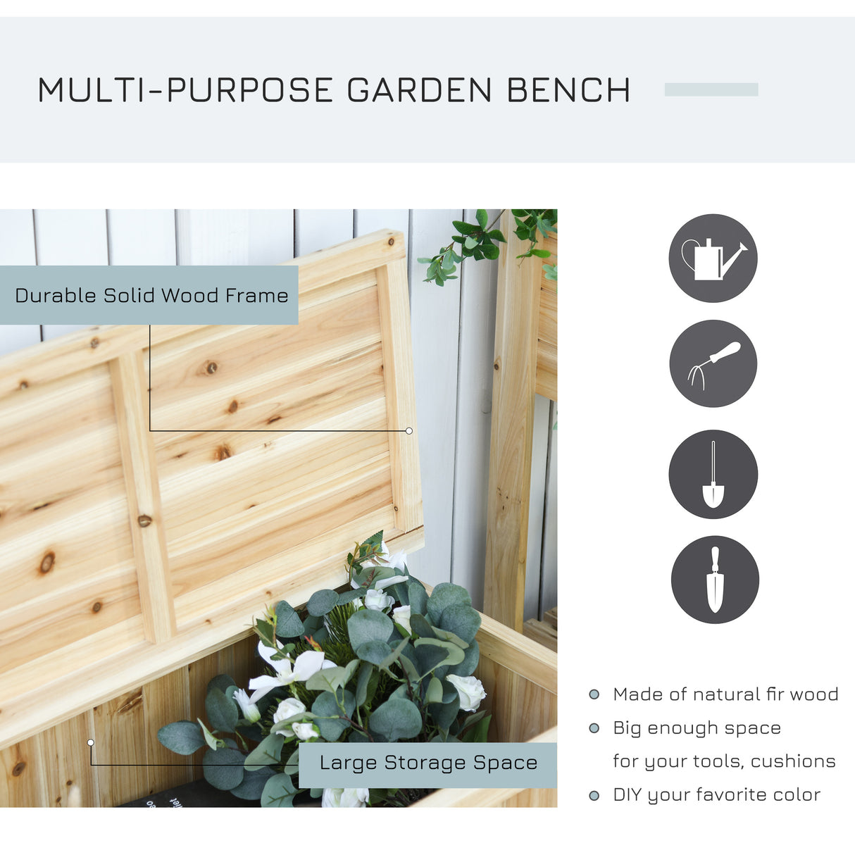 Fir Wood 2 Seater Outdoor Garden Storage Bench - Velmora