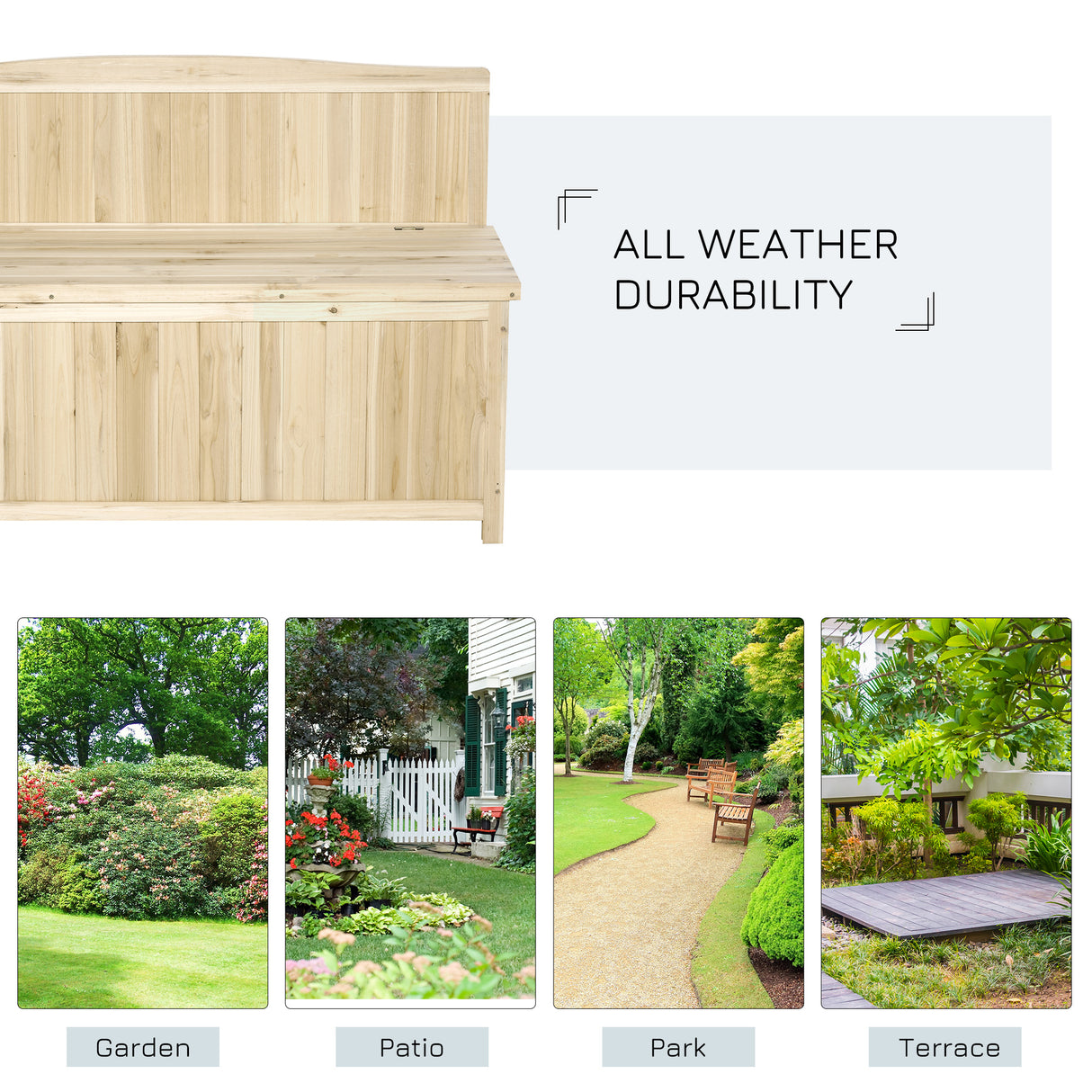 Fir Wood 2 Seater Outdoor Garden Storage Bench - Velmora