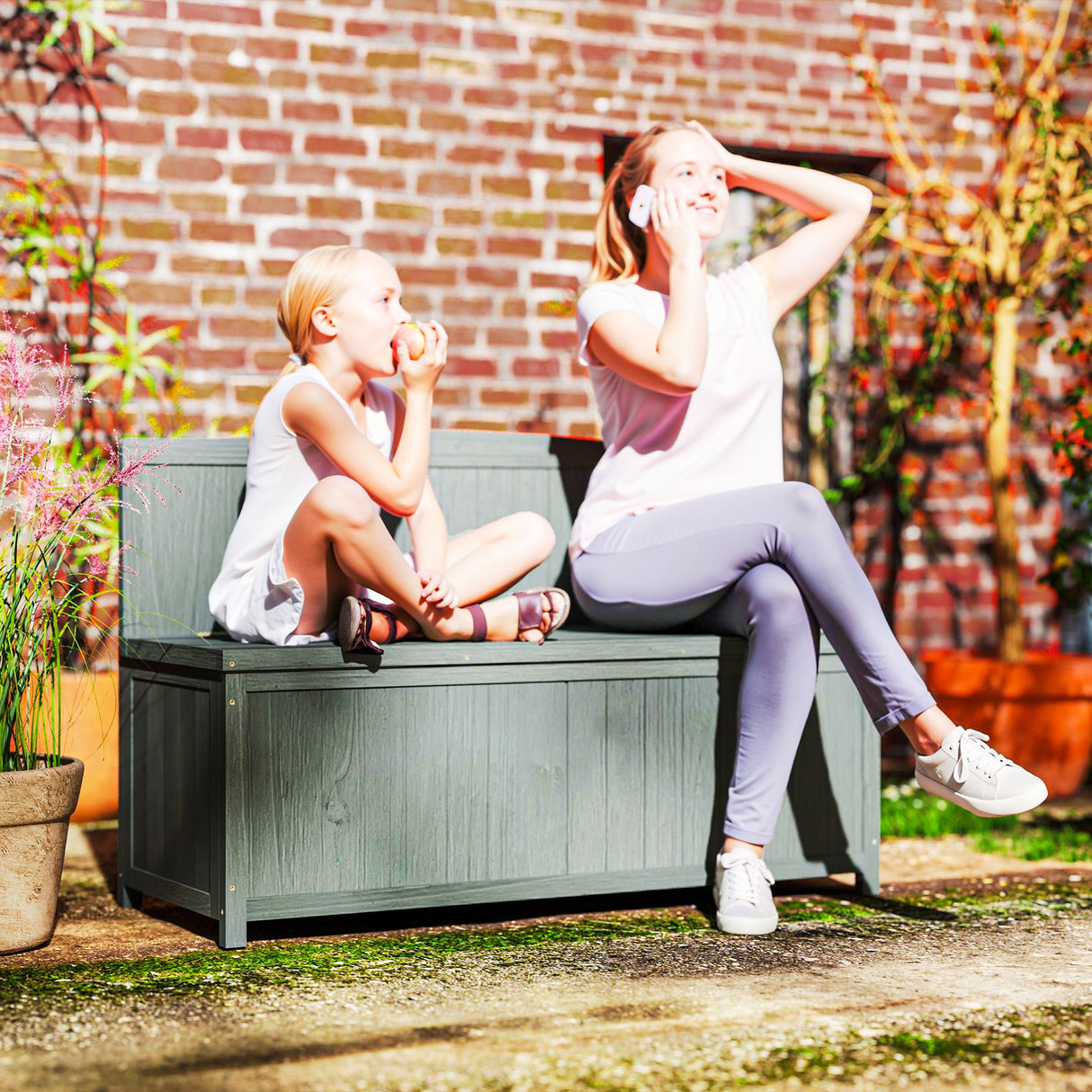 Fir Wood 2 Seater Outdoor Garden Storage Bench - Velmora