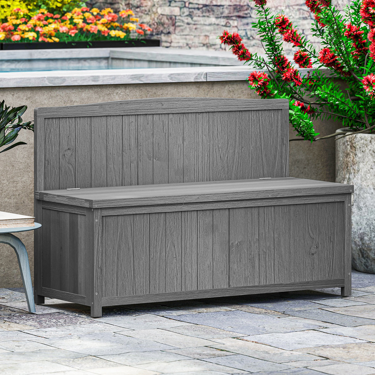 Fir Wood 2 Seater Outdoor Garden Storage Bench - Velmora