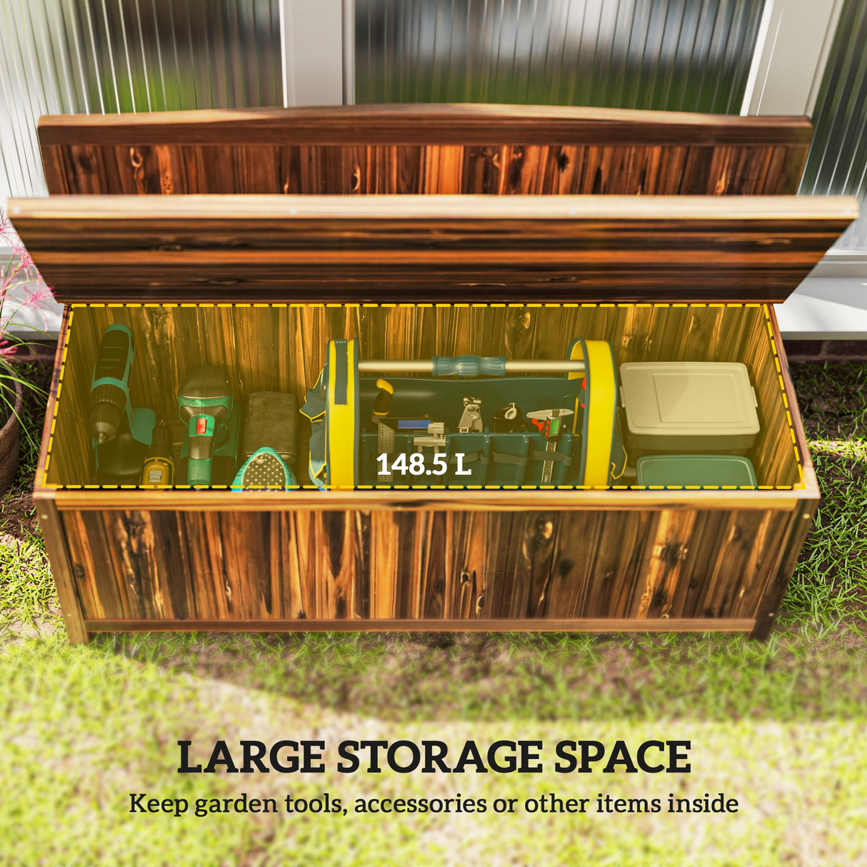 Fir Wood 2 Seater Outdoor Garden Storage Bench - Velmora