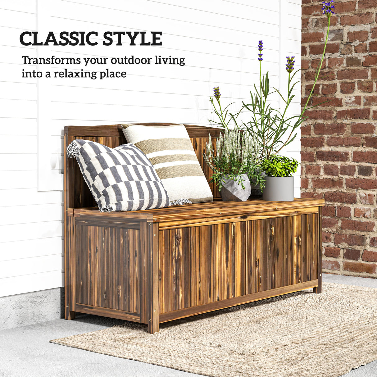 Fir Wood 2 Seater Outdoor Garden Storage Bench - Velmora