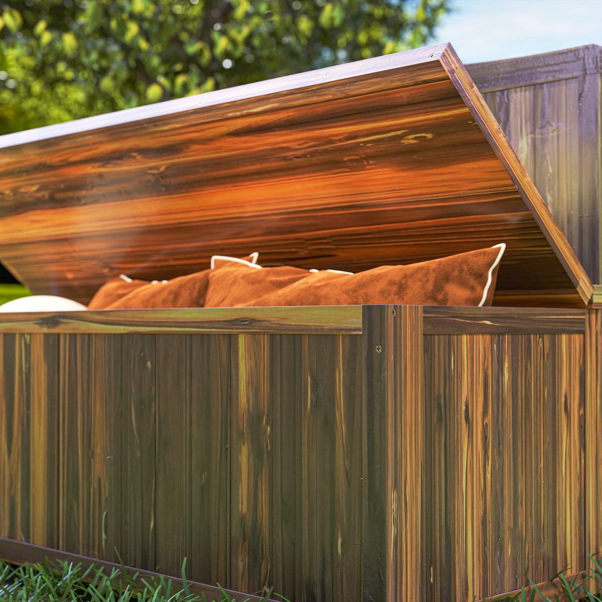 Fir Wood 2 Seater Outdoor Garden Storage Bench - Velmora