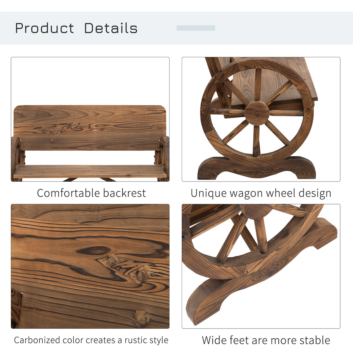 Fir Wood 2 Seater Outdoor Garden Wagon Wheel Bench - Velmora