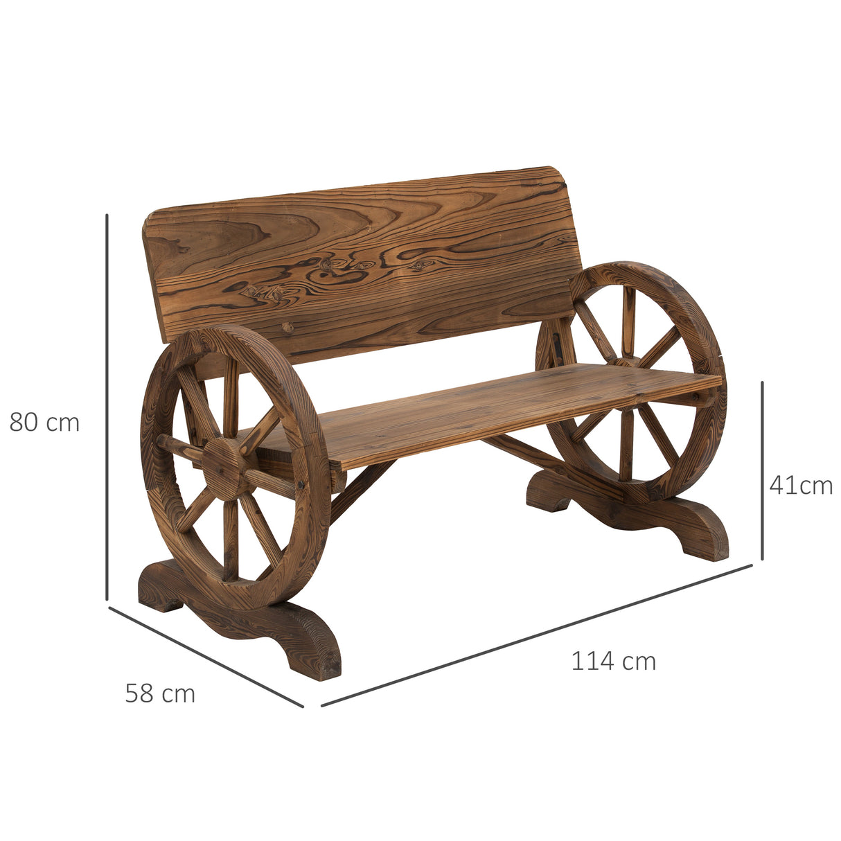 Fir Wood 2 Seater Outdoor Garden Wagon Wheel Bench - Velmora