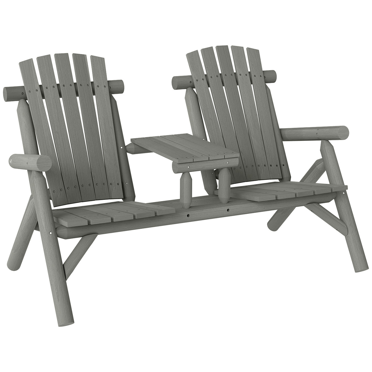 Fir Wood 2 Seats Patio Chair Garden Bench With Center Coffee Table - Velmora