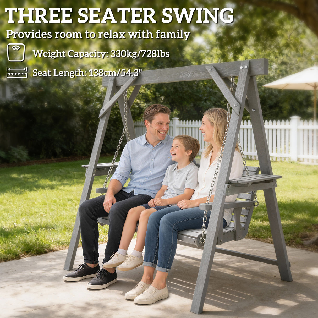 Fir Wood 3 Seater Swing Garden Bench in Rectangular - Velmora
