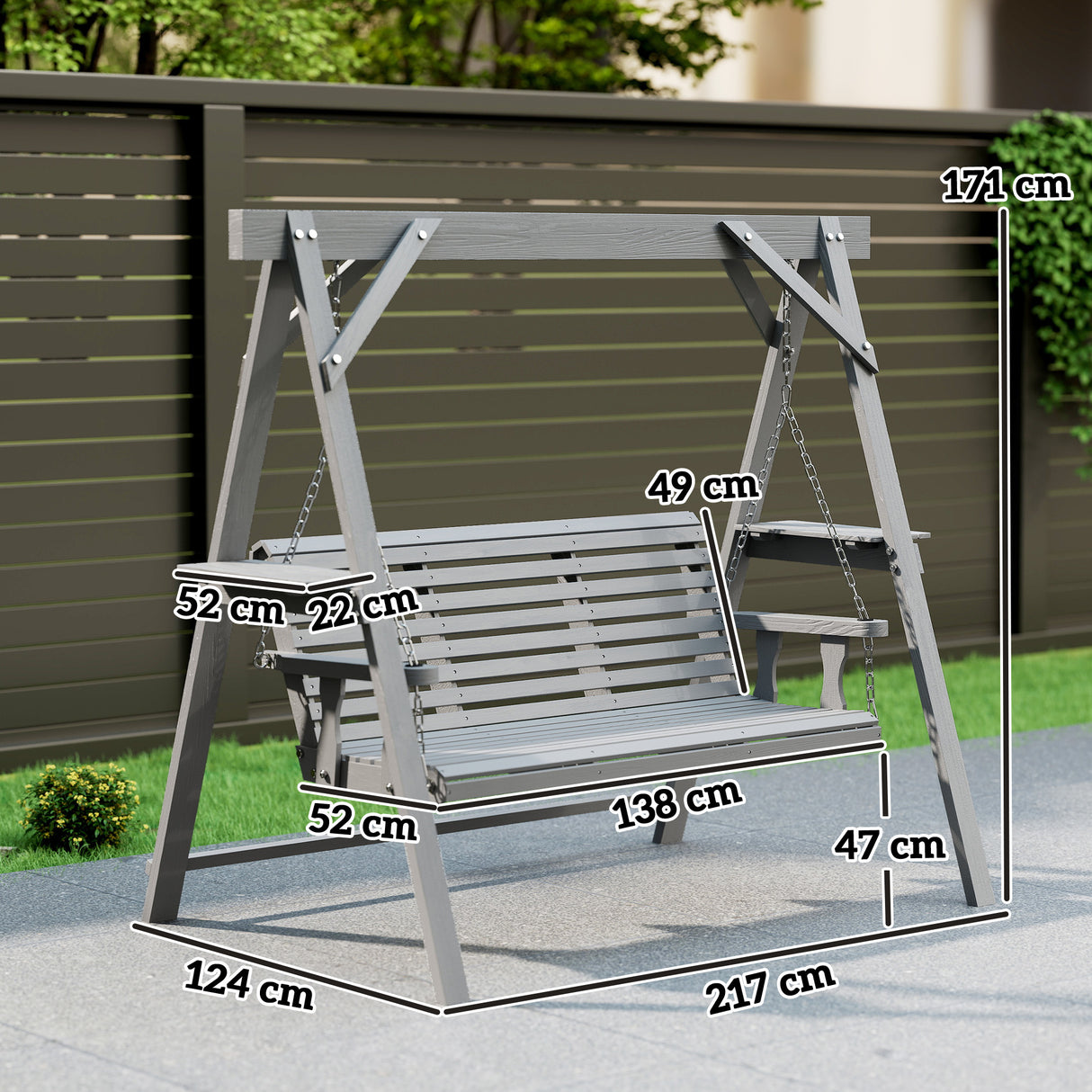 Fir Wood 3 Seater Swing Garden Bench in Rectangular - Velmora
