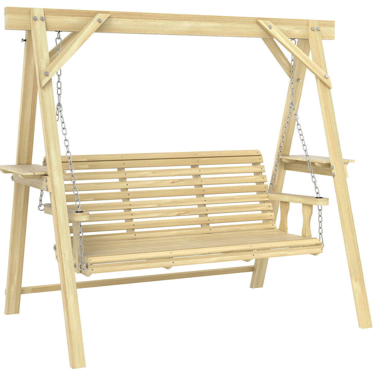 Fir Wood 3 Seater Swing Garden Bench in Rectangular - Velmora