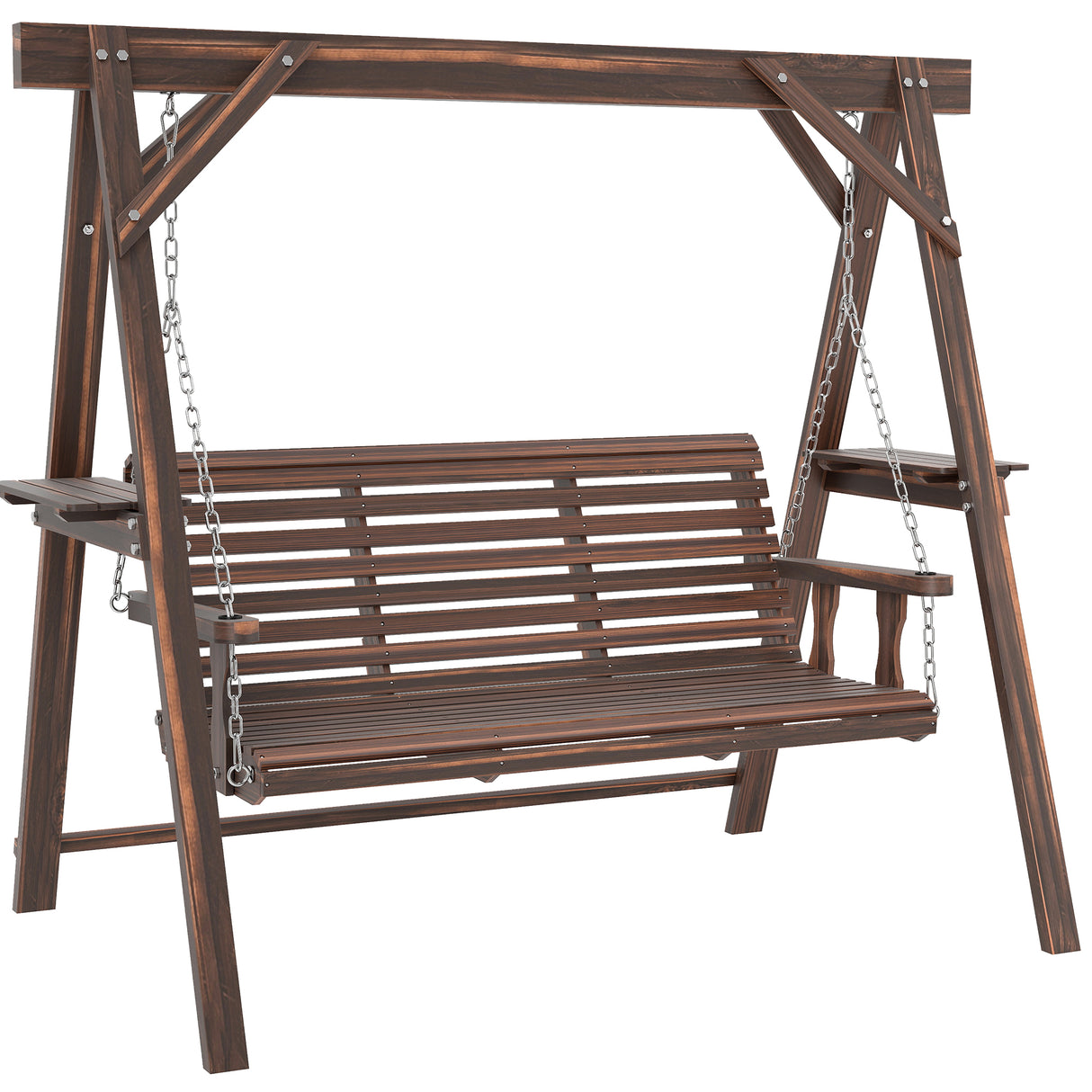 Fir Wood 3 Seater Swing Garden Bench in Rectangular - Velmora