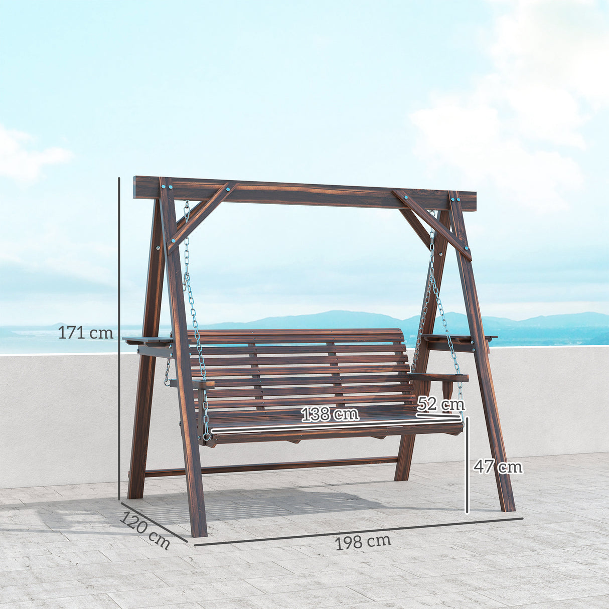 Fir Wood 3 Seater Swing Garden Bench in Rectangular - Velmora