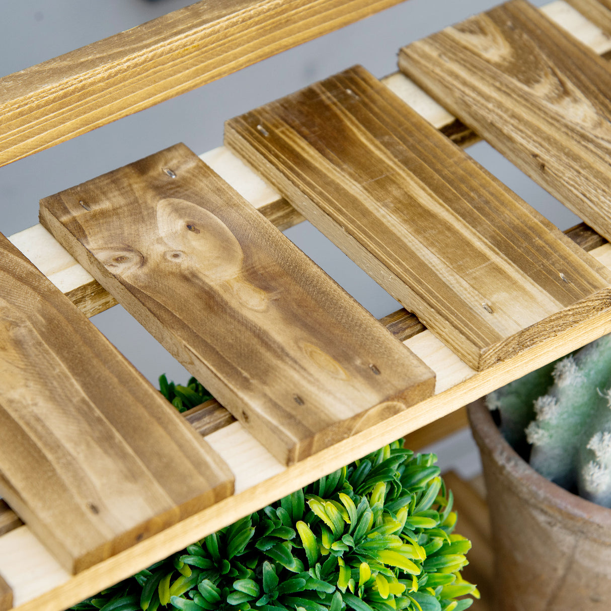Fir Wood 3 Tier Folding Plant Stand 100cm Wide - Velmora