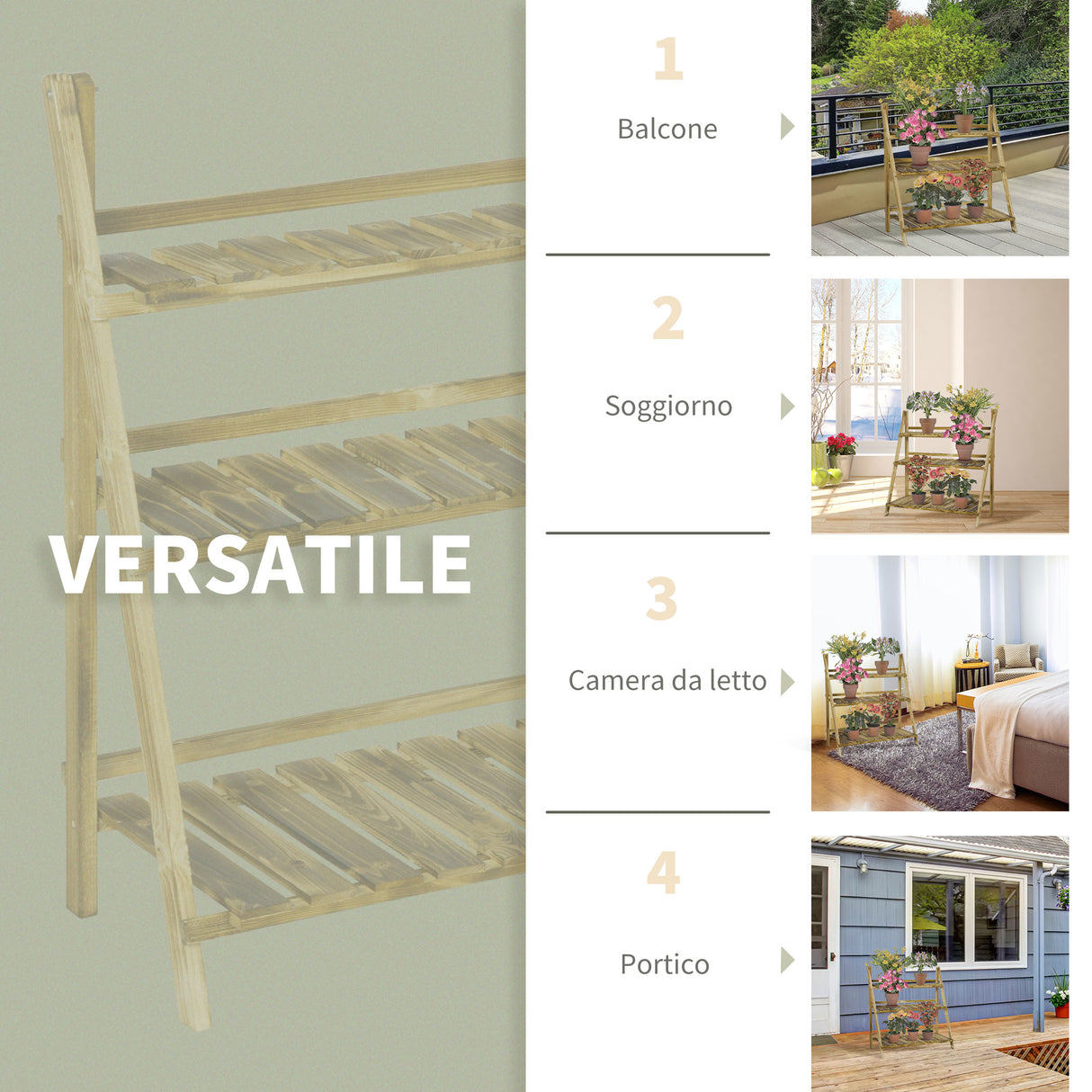 Fir Wood 3 Tier Folding Plant Stand 100cm Wide - Velmora