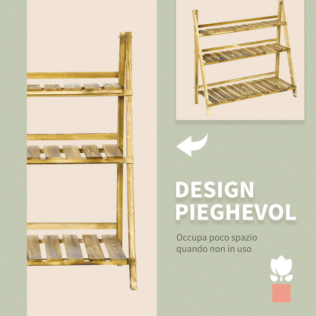 Fir Wood 3 Tier Folding Plant Stand 100cm Wide - Velmora