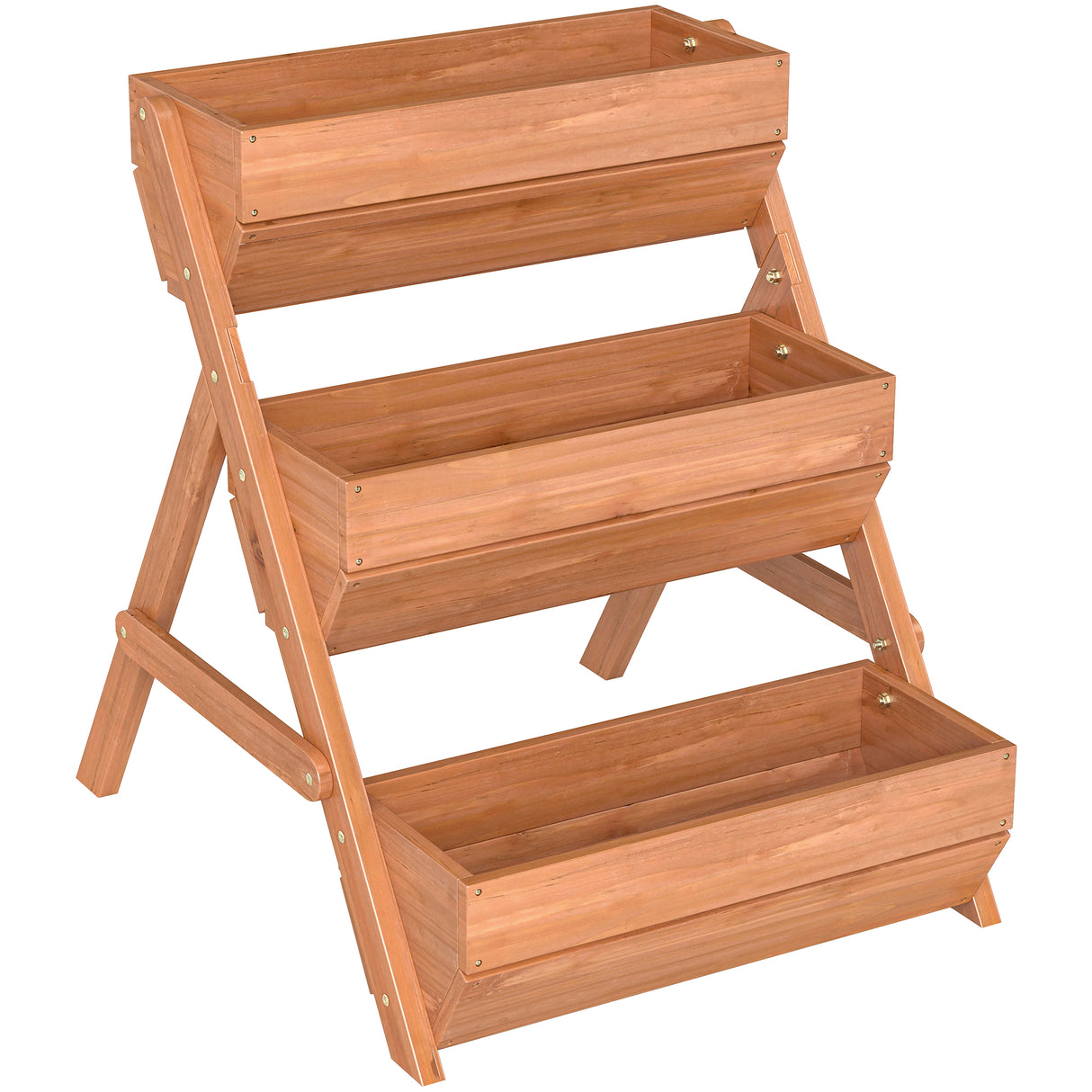 Fir Wood 3 Tier Plant Stand 65cm Wide - Velmora