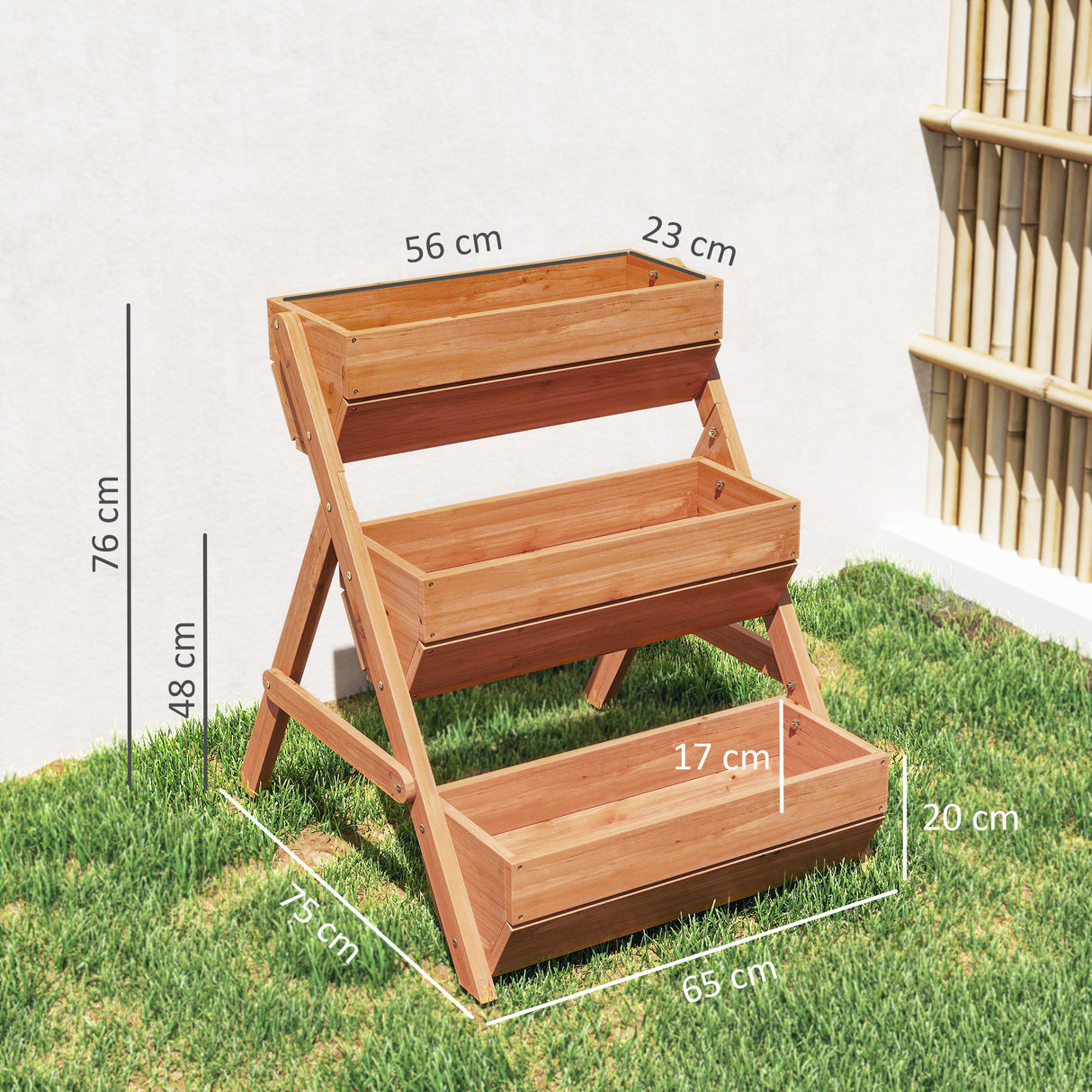Fir Wood 3 Tier Plant Stand 65cm Wide - Velmora