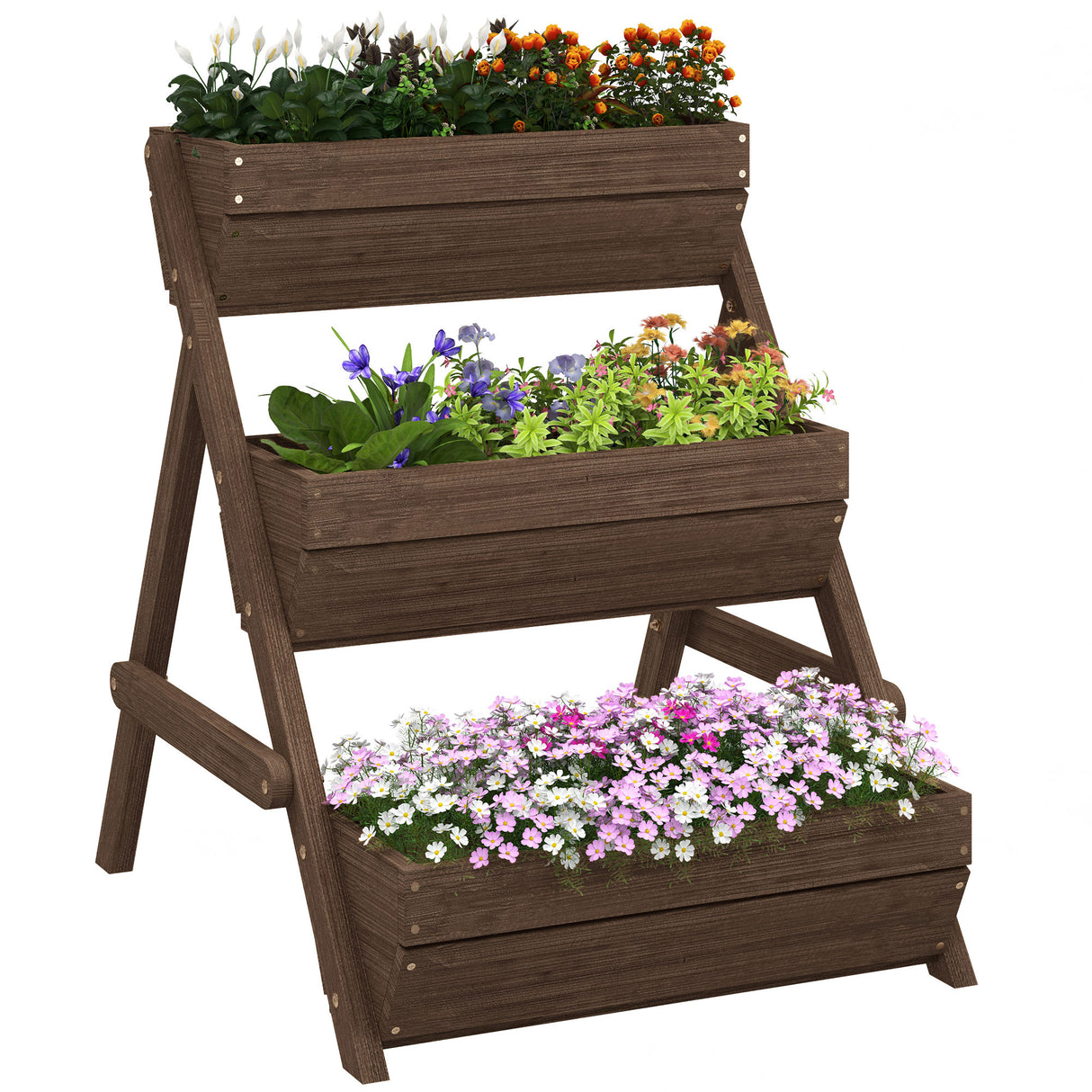 Fir Wood 3 Tier Plant Stand 65cm Wide - Velmora