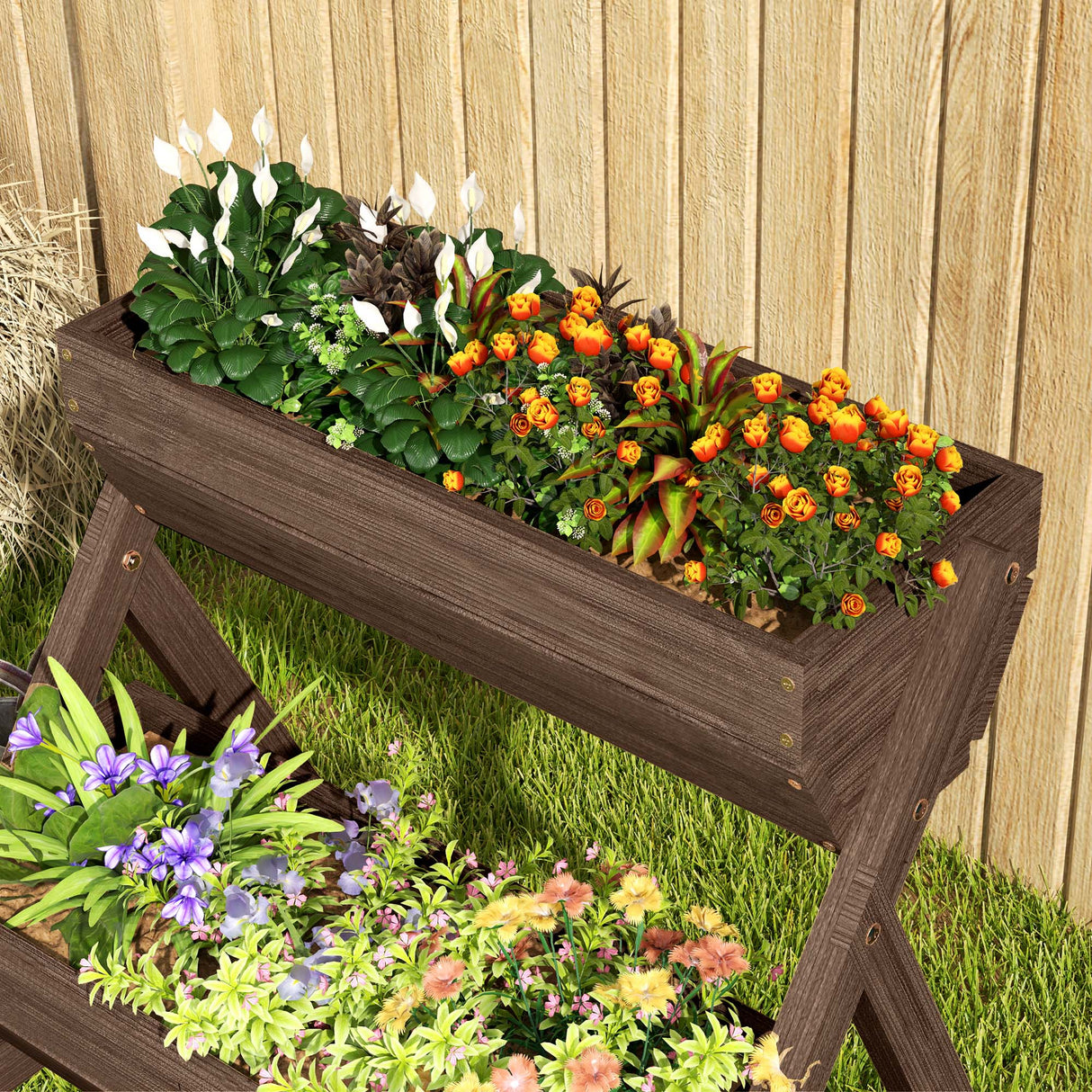 Fir Wood 3 Tier Plant Stand 65cm Wide - Velmora